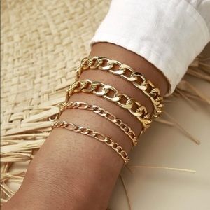 4PC GOLD CHUNKY CUBAN CHAIN LINK BRACELET SET